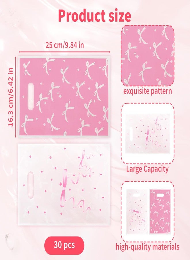 أكياس هدايا مزينة بفيونكات وردية - 30 كيسًا من أكياس الحلوى والهدايا، أكياس هدايا للحفلات، زينة فيونكات بلاستيكية وردية لطيفة لحفلات أعياد الميلاد وحفلات توديع العزوبية والخطوبة والزفاف. - Image 2